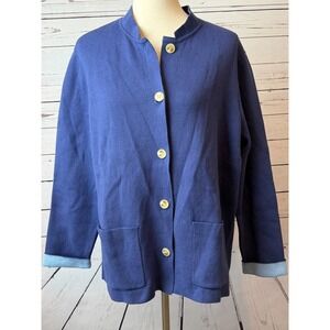 NWT Appleseeds Cardigan knit Sweater size Large Button front jacket Stretch